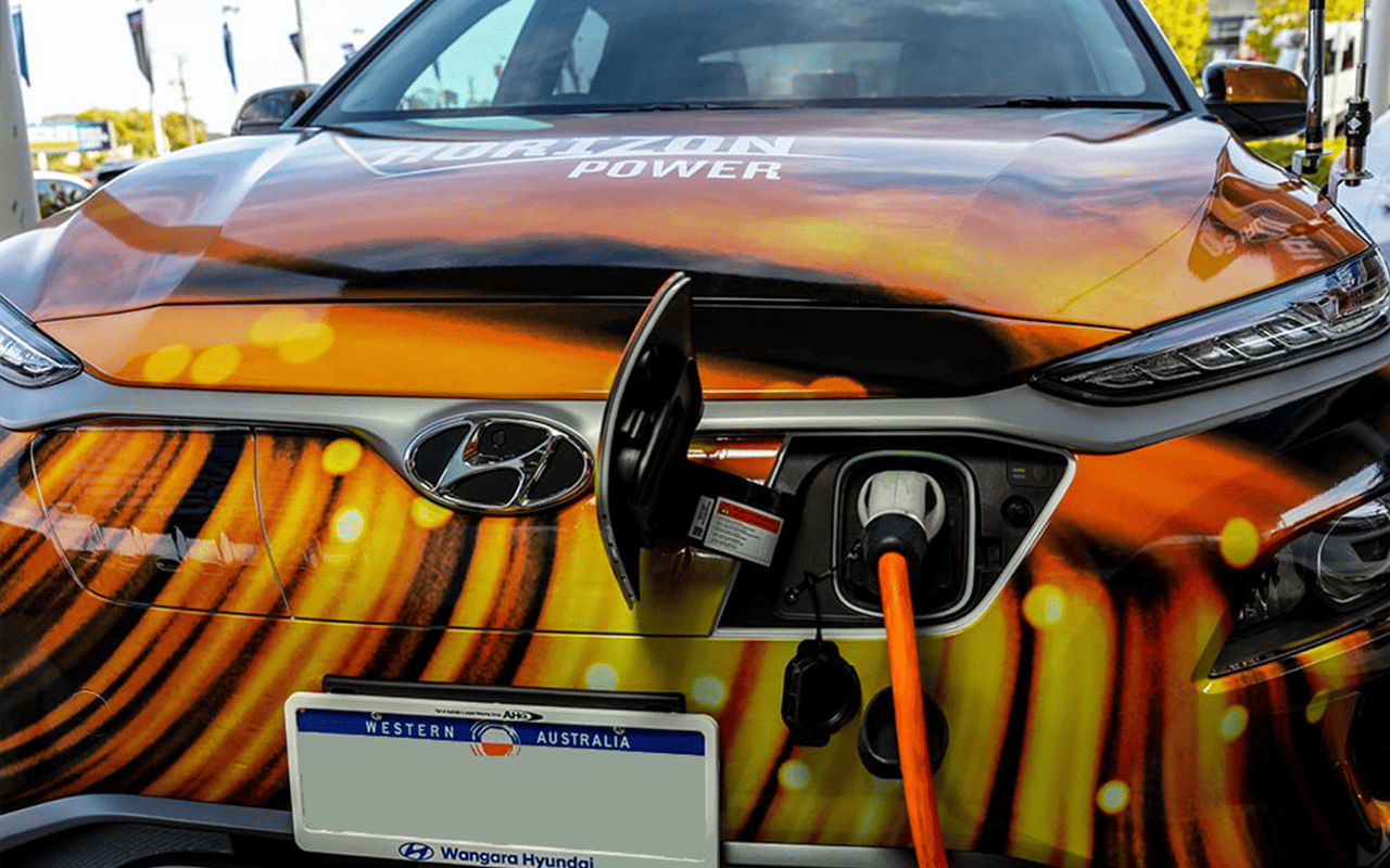 Fully electric model being charged from the front bumper